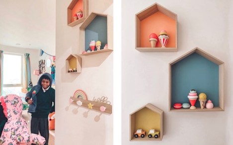 Vertbaudet rainbow coat rack and house shelf