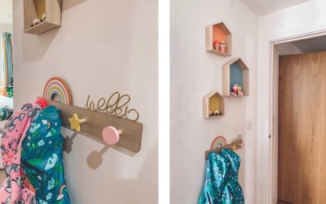 Vertbaudet rainbow coat rack and house shelf